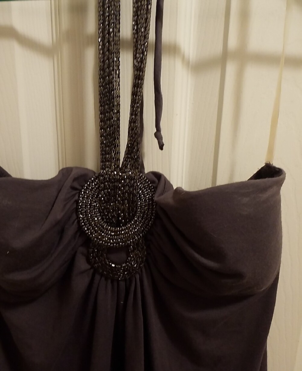Body Central Charcoal Gray Strapless Halter Top with Beaded Detail - Picture 2 of 4